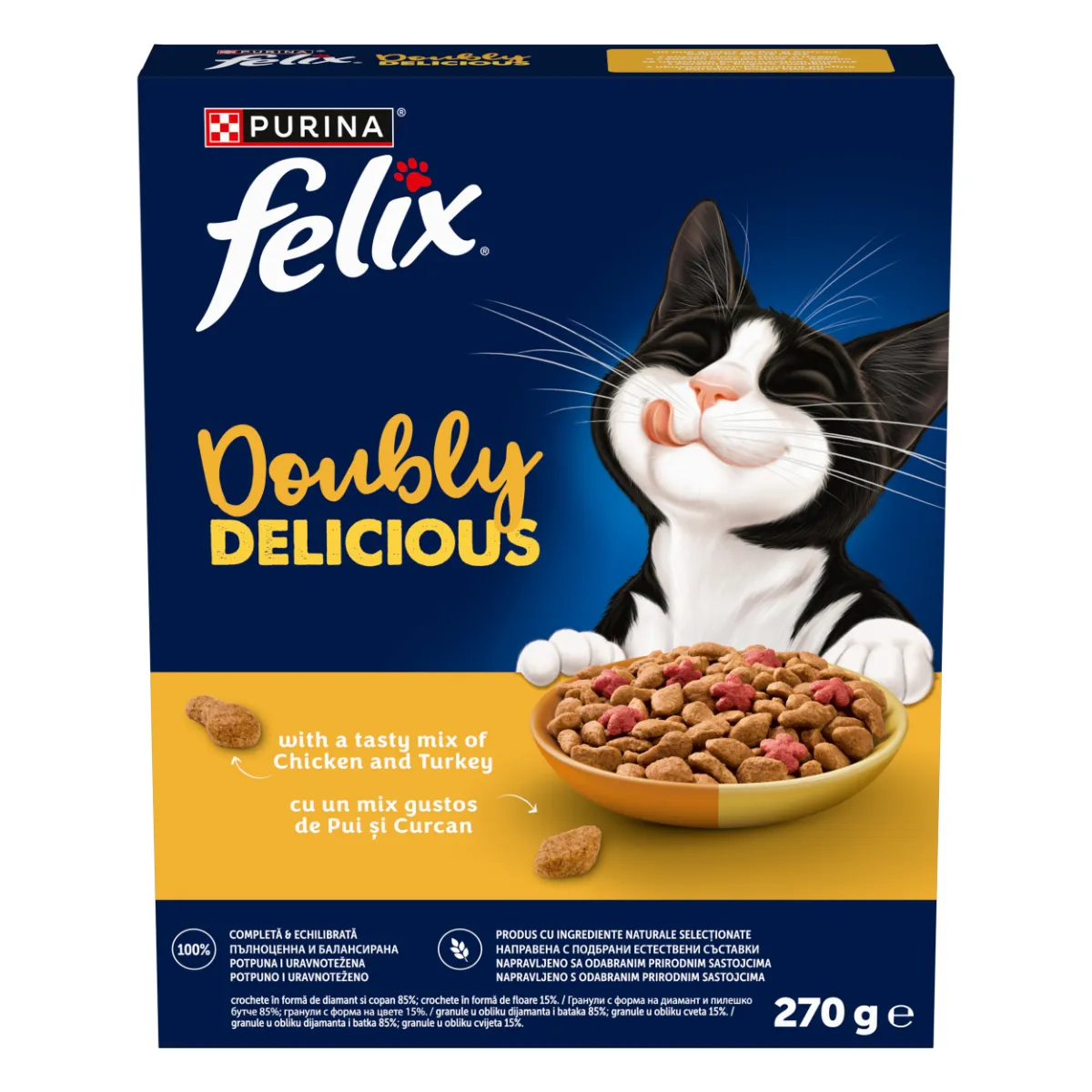 Pisici - Hrana uscata pentru pisici Felix Doubly Delicious cu pui & curcan 270 gr