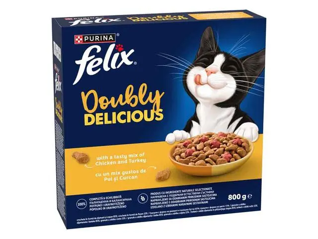 Pisici - Hrana uscata pentru pisici Felix Doubly Delicious cu pui & curcan 800 gr