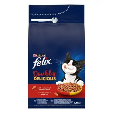 Pisici - Hrana uscata pentru pisici Felix Doubly Delicious cu vita & pui 1,4 kg