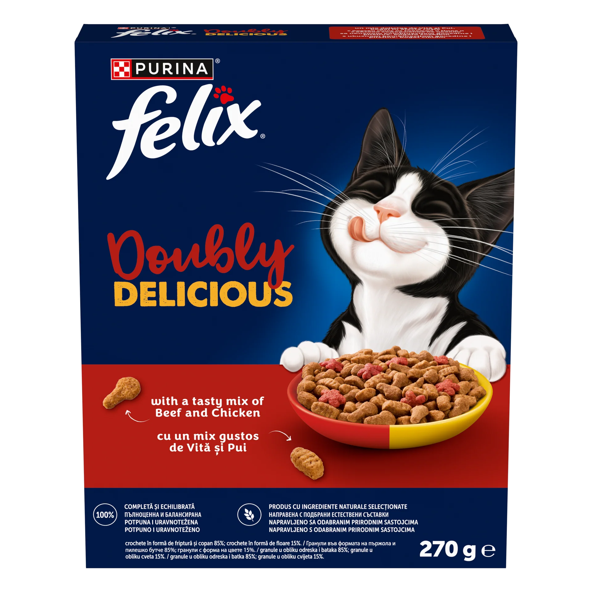Pisici - Hrana uscata pentru pisici Felix Doubly Delicious cu vita & pui 270 gr