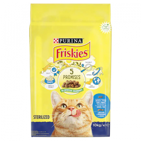 Pisica Sterilizata - Hrana uscata pentru pisici Friskies Sterilised cu somon & legume 10 kg