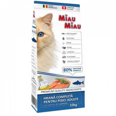 Pisica Adult - Hrana uscata pentru pisici Miau Miau cu somon 10 kg