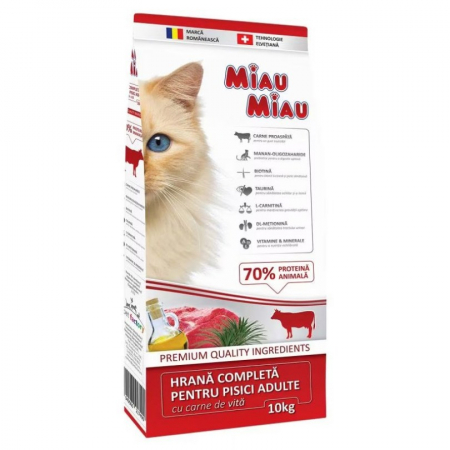 Pisica Adult - Hrana uscata pentru pisici Miau Miau cu vita 10 kg