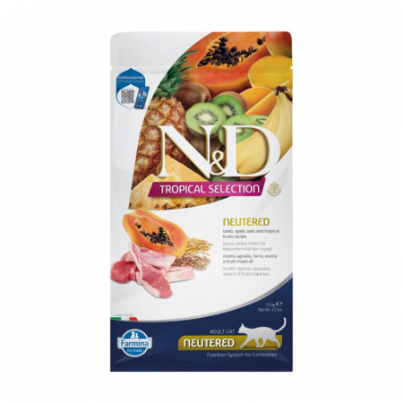 Pisici - Hrana uscata pentru pisici N&D Neutred Tropical Selection cu miel & fructe tropicale 1,5 kg