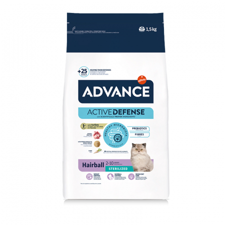 Pisica Sterilizata - Hrana uscata pentru pisici Advance Sterilised Hairball cu curcan & orez 1,5 kg