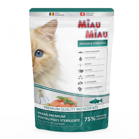 Pisica Sterilizata - Hrana uscata pentru pisici Miau Miau Indoor & Sterilised 800 gr