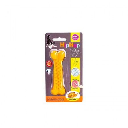 Jucarie pentru caini HipHop Dental Os Antibacterian cu aroma de pui 11 cm [2]