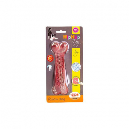 Jucarie pentru caini HipHop Dental Os Antibacterian cu aroma de bacon [1]