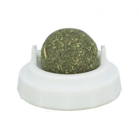 Jucarii pisici - Jucarie pentru pisici minge cu catnip & suport 5 cm