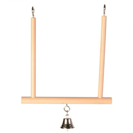 Pasari - Leagan din lemn cu clopotel pentru pasarile de colivie  12 × 13 cm