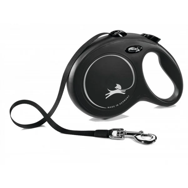 Accesorii caini - Lesa retractabila cu banda Flexi Neagra L 8 m / 50 kg