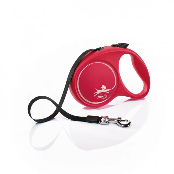 Accesorii caini - Lesa retractabila cu banda Flexi Rosie M 5 m / 25 kg