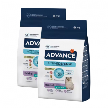 Oferta 2 saci - Oferta 2 saci x 10 kg Hrana uscata pentru pisici Advance Hairball Sterilised cu curcan
