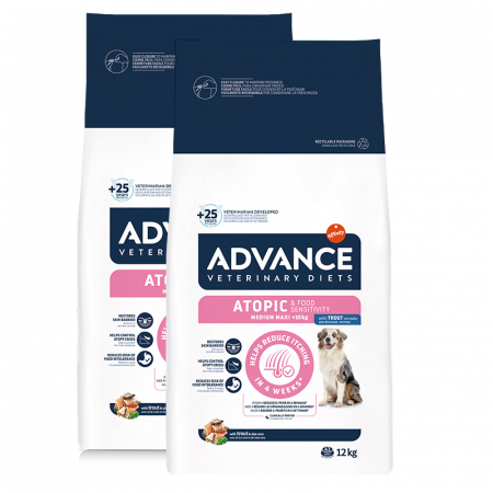 Diete Veterinare Caini - Oferta 2 saci x 12 kg Hrana pentru caini Advance Veterinary Diets Atopic Derma Care cu pastrav 12 kg