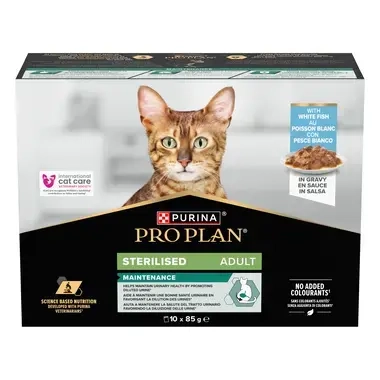 Pisica Sterilizata - Pachet 10 buc x 85 gr Hrana umeda pentru pisici Pro Plan Adult Sterilised cu peste alb