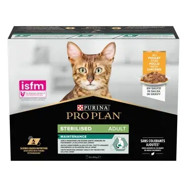 Pisica Sterilizata - Pachet 10 buc x 85 gr Hrana umeda pentru pisici Pro Plan Adult Sterilised cu pui