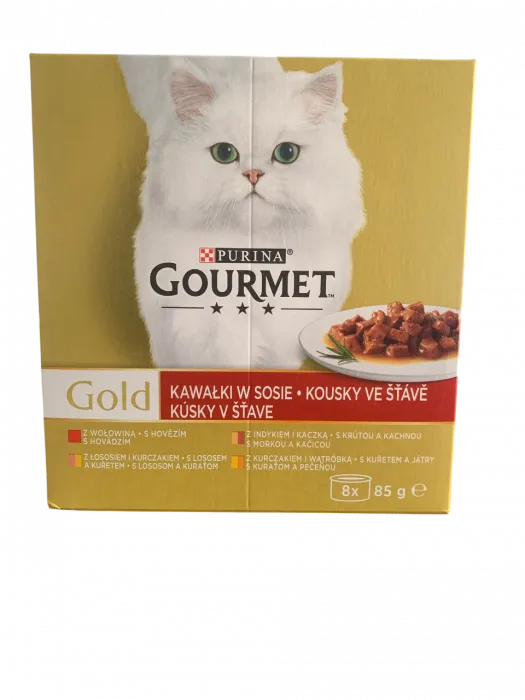 Hrana umeda pisici - Pachet Gourmet Gold Pate cu vita, somon, pui & curcan 8 buc x 85 gr