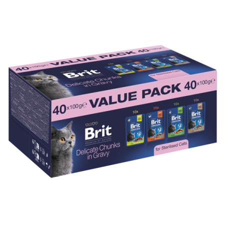 Hrana umeda pisici - Pachet pentru pisici Brit Premium Value Pack Sterilised 40 buc x 100 gr