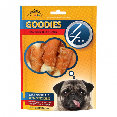 Recompense caini - Recompense pentru caini 4Dog Goodies Calcium Bone & Chicken 100 gr