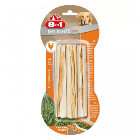 Caini - Recompense pentru caini 8 in 1 Delights Sticks cu pui 3 buc