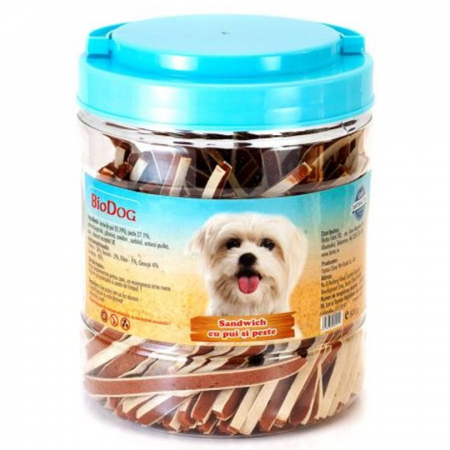 Recompense pentru caini Biodog sandwich cu pui & peste 500 gr