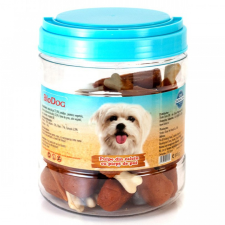 Recompense caini - Recompense pentru caini Biodog Snack pulpite din calciu cu piept de pui 500 gr