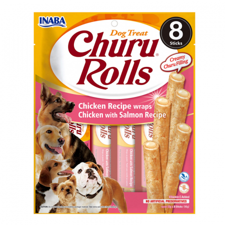 Caini - Recompense pentru caini Churu Rolls cu pui & somon 8 buc x 12 gr