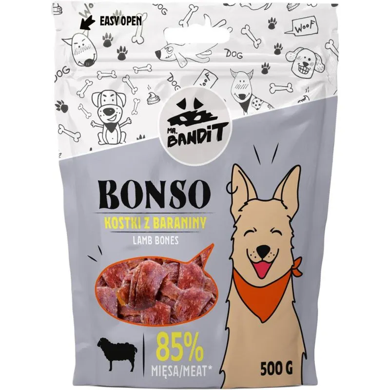 Caini - Recompense pentru caini Mr. Bandit Bonso Bones cu miel 500 gr