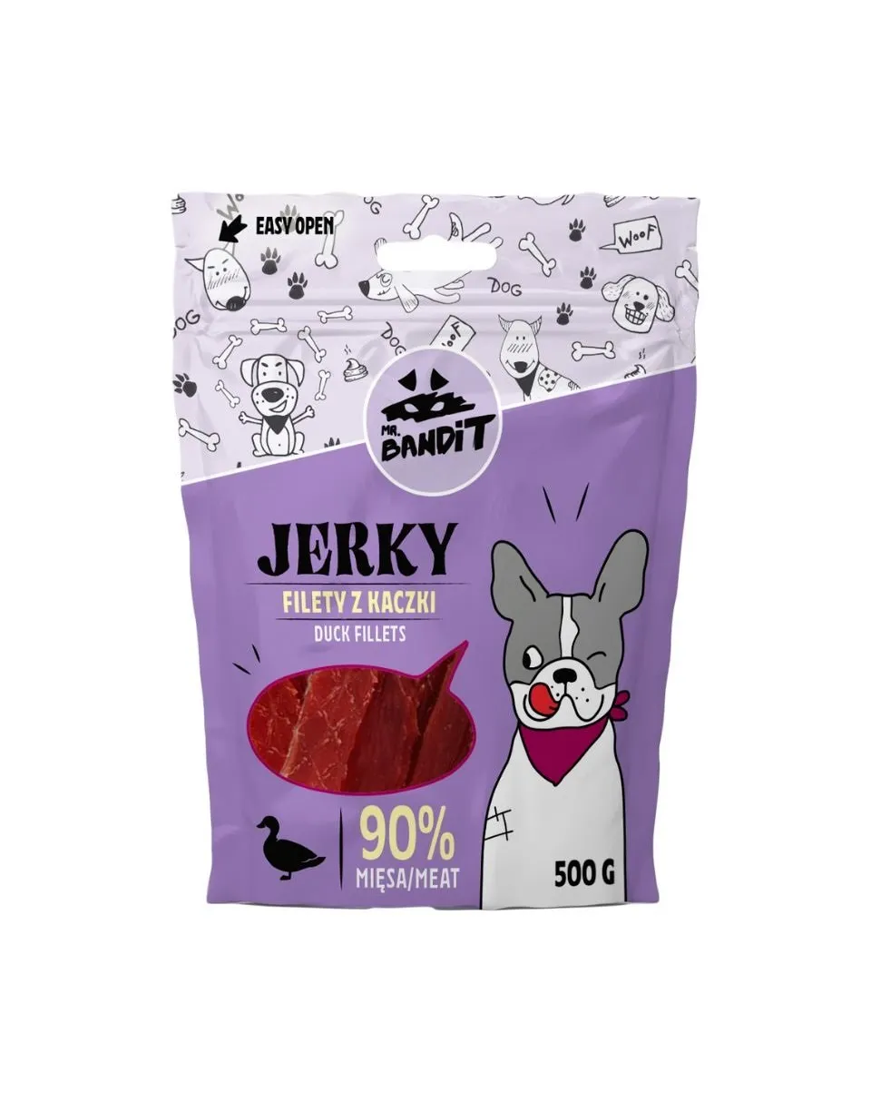 Caini - Recompense pentru caini Mr. Bandit Jerky Fillets cu rata 500 gr