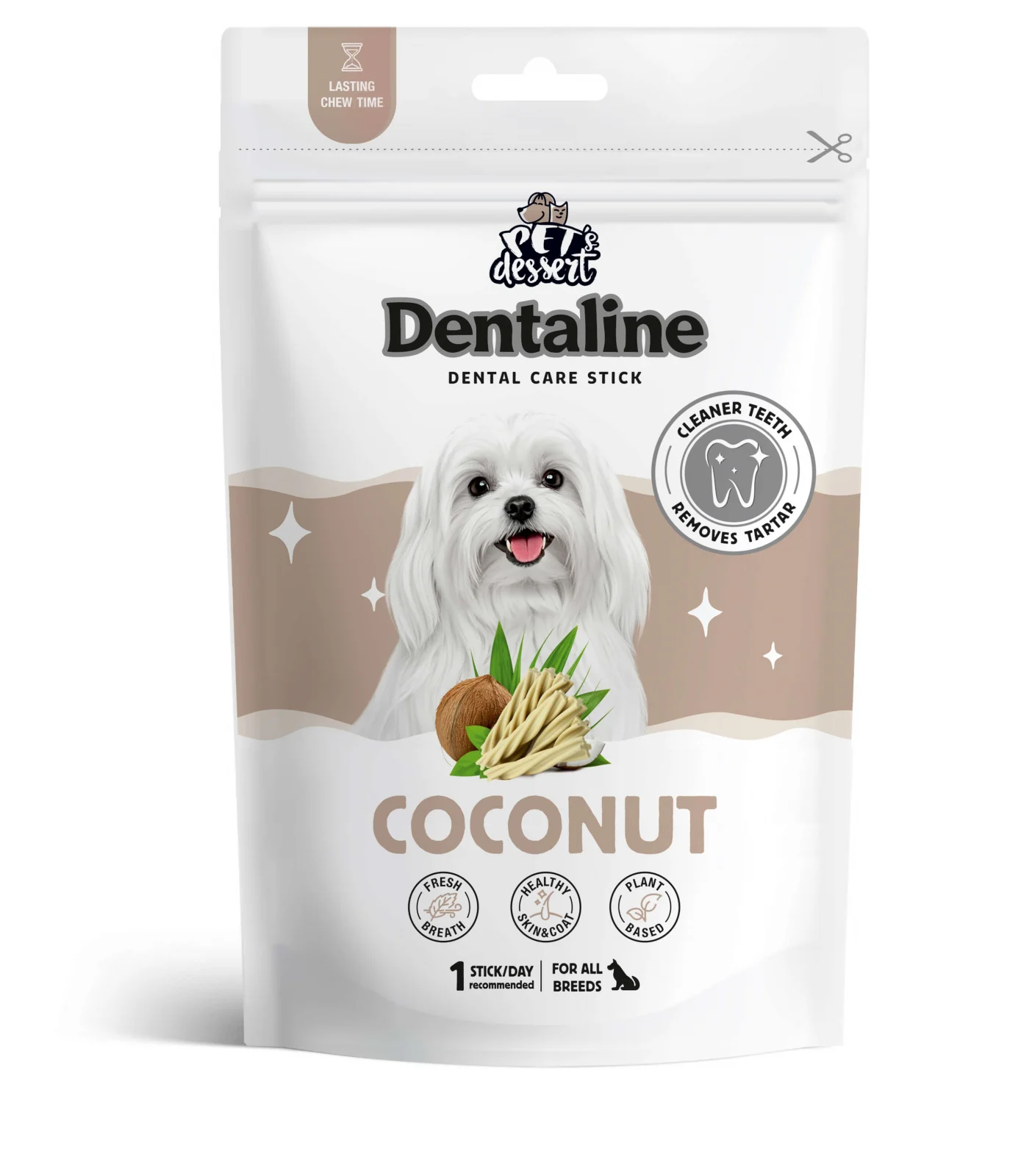 Recompense caini - Recompense pentru caini Pet's Dessert Dentaline Sticks cu cocos 120 gr