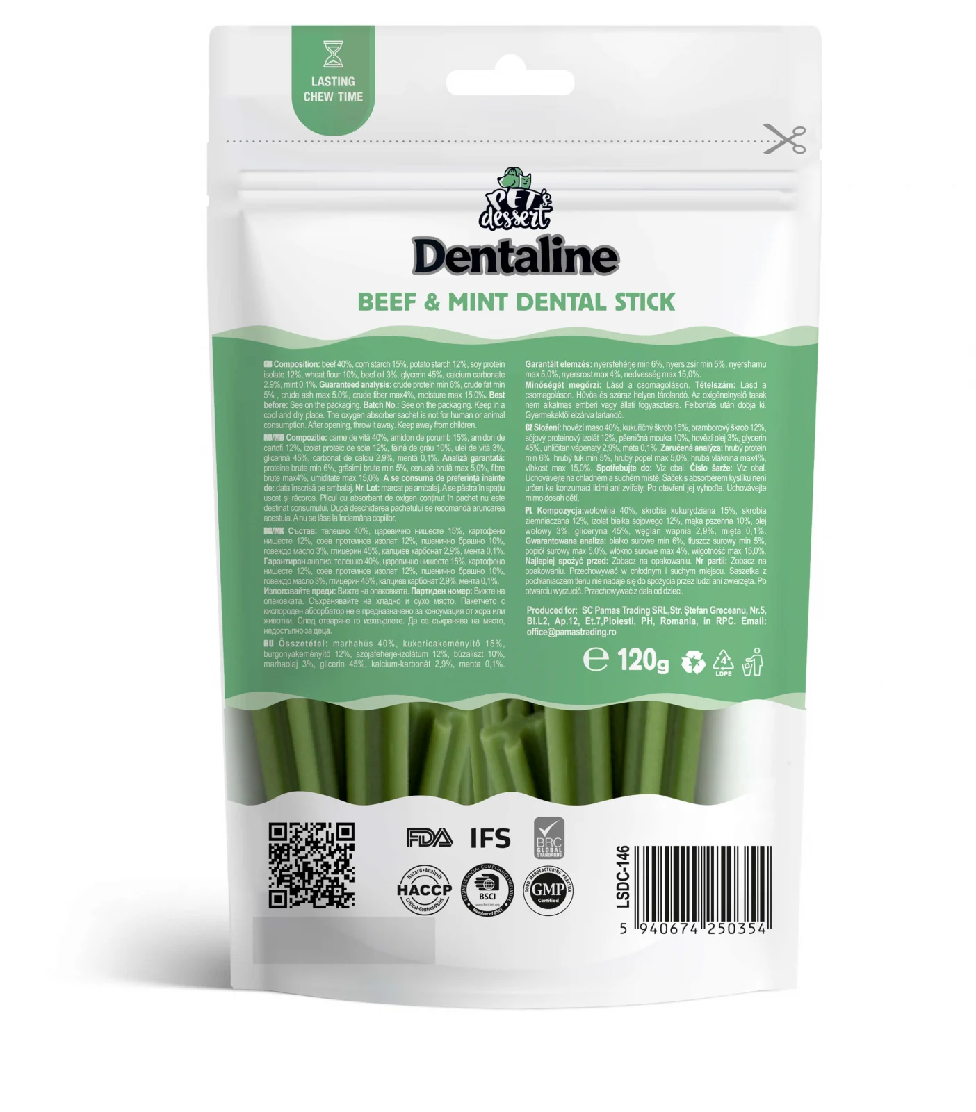 Recompense pentru caini Pet's Dessert Dentaline Sticks cu vita & menta 120 gr [1]