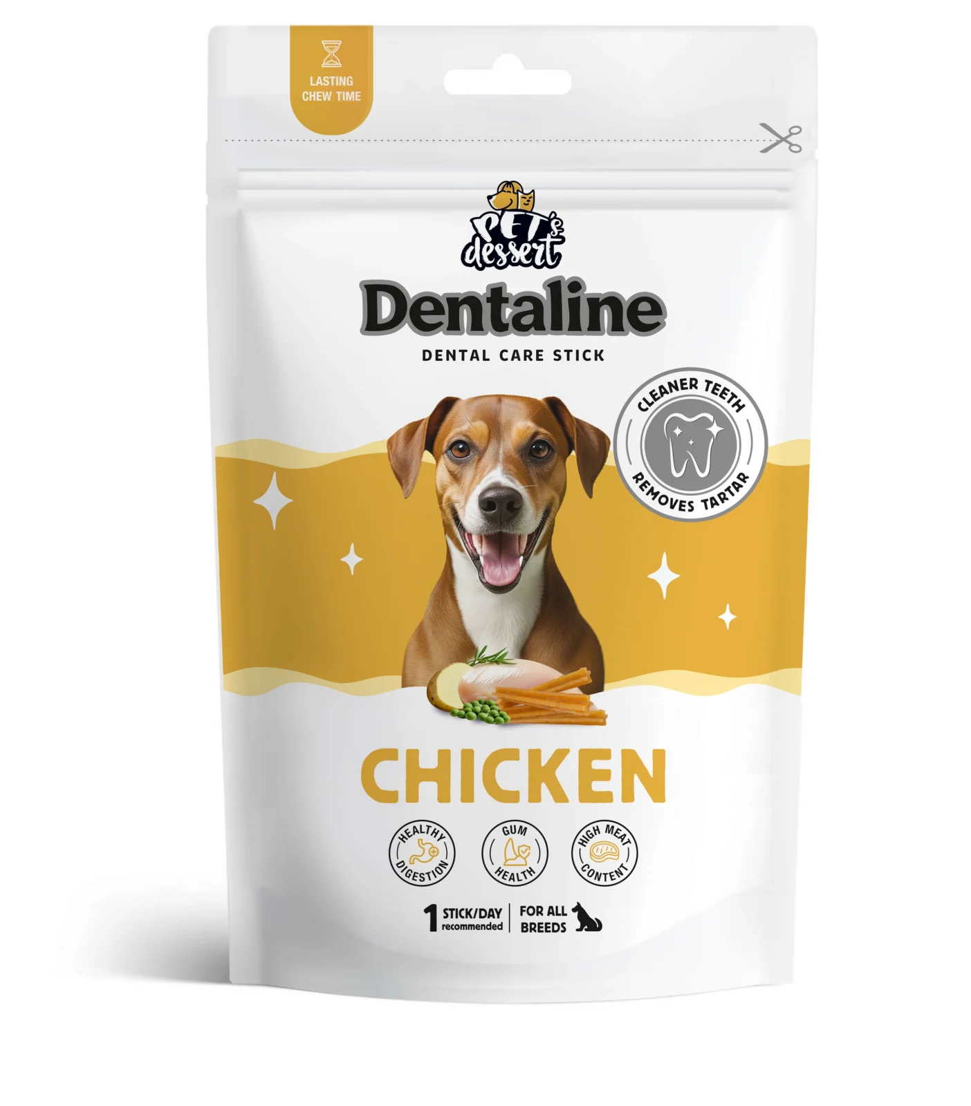 Caini - Recompense pentru caini Pet's Dessert Dentline Sticks cu pui 120 gr