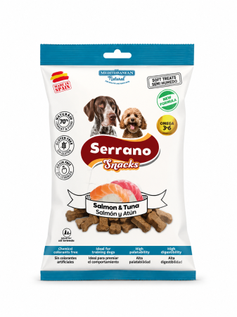 Caini - Recompense pentru caini Serrano Snacks cu somon & ton 100 gr