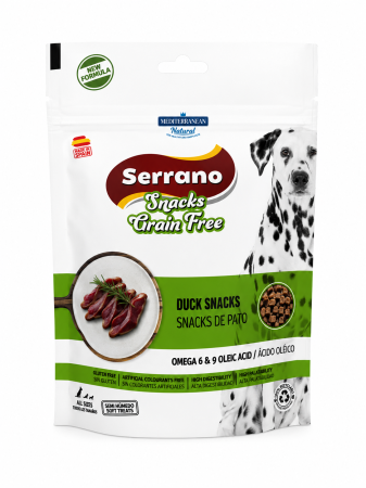 Recompense caini - Recompense pentru caini Serrano Snacks Grain Free cu rata 150 gr