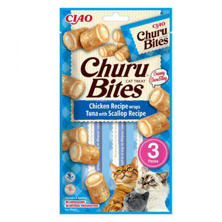 Recompense pisici - Recompense pentru pisici Churu Bites cu pui & ton & scoici 3 buc x 10 gr