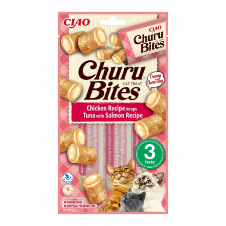 Recompense pisici - Recompense pentru pisici Churu Bites cu pui & ton & somon 3 buc x 10 gr