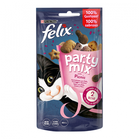 Recompense pisici - Recompense pentru pisici Felix Party Mix Picnic cu pui, branza & curcan 60 gr