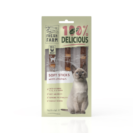 Recompense pisici - Recompense pentru pisici Fresh Farm Soft Sticks cu pui 3 x 5 gr