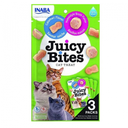 Recompense pisici - Recompense pentru pisici Juicy Bites cu calamar & supa de casa 3 buc x 11,3 gr