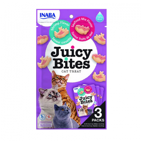 Recompense pisici - Recompense pentru pisici Juicy Bites cu creveti & mix fructe de mare 3 buc x 11,3 gr