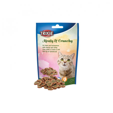 Recompense pentru pisici Meaty & Crunchy cu pui & catnip 50 gr [0]