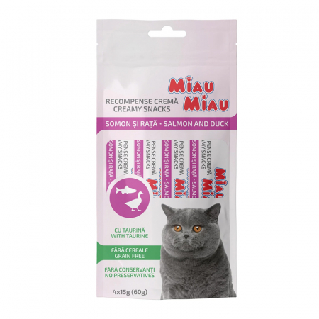 Pisici - Recompense pentru pisici Miau Miau Creamy Snacks cu somon & rata 4 buc x 15 gr