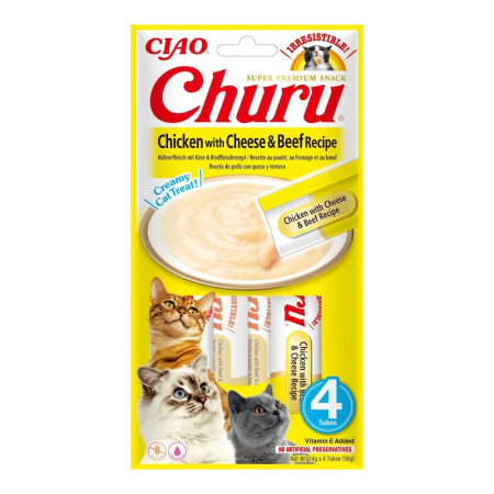 Recompense pentru pisici Churu cu pui & branza & vita 4 buc x 14 gr