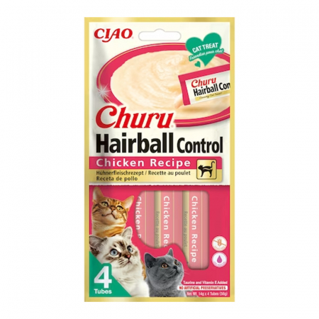 Recompense pentru pisici Churu Hairball Control cu pui 4 buc x 14 gr