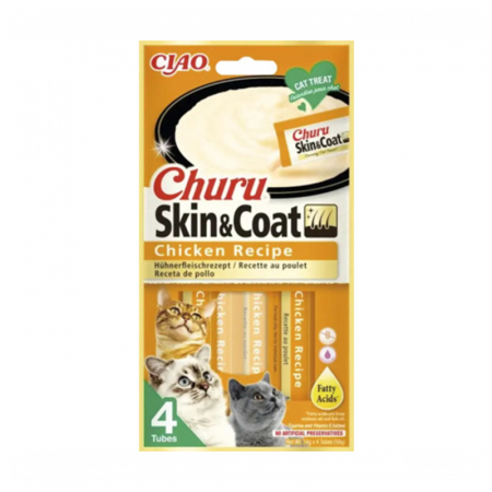 Recompense pentru pisici Churu Skin & Coat cu pui 4 buc x 14 gr
