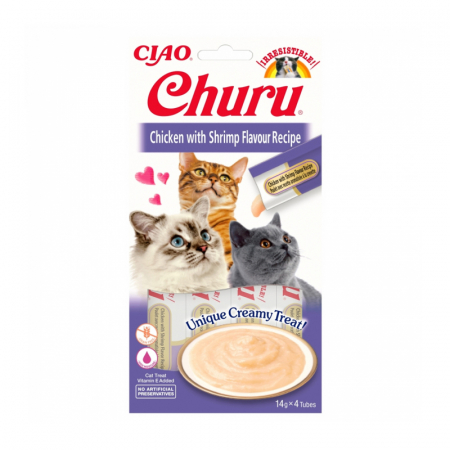 Recompense pentru pisici Churu cu pui & creveti 4 buc x 14 gr