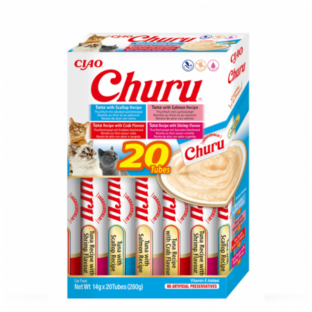 Recompense pentru pisici Churu cu ton & fructe de mare 20 tubes