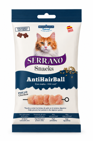 Recompense pisici - Recompense pentru pisici Serrano Snacks Anti-Hairball cu pui 50 gr