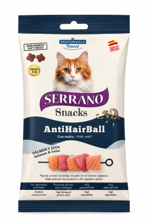 Recompense pisici - Recompense pentru pisici Serrano Sticks Anti-Hairball cu somon & ton 50 gr