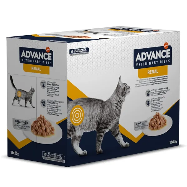 Diete Veterinare Pisici - Set 12 buc x 85 gr Hrana dietetica pentru pisici Advance Renal